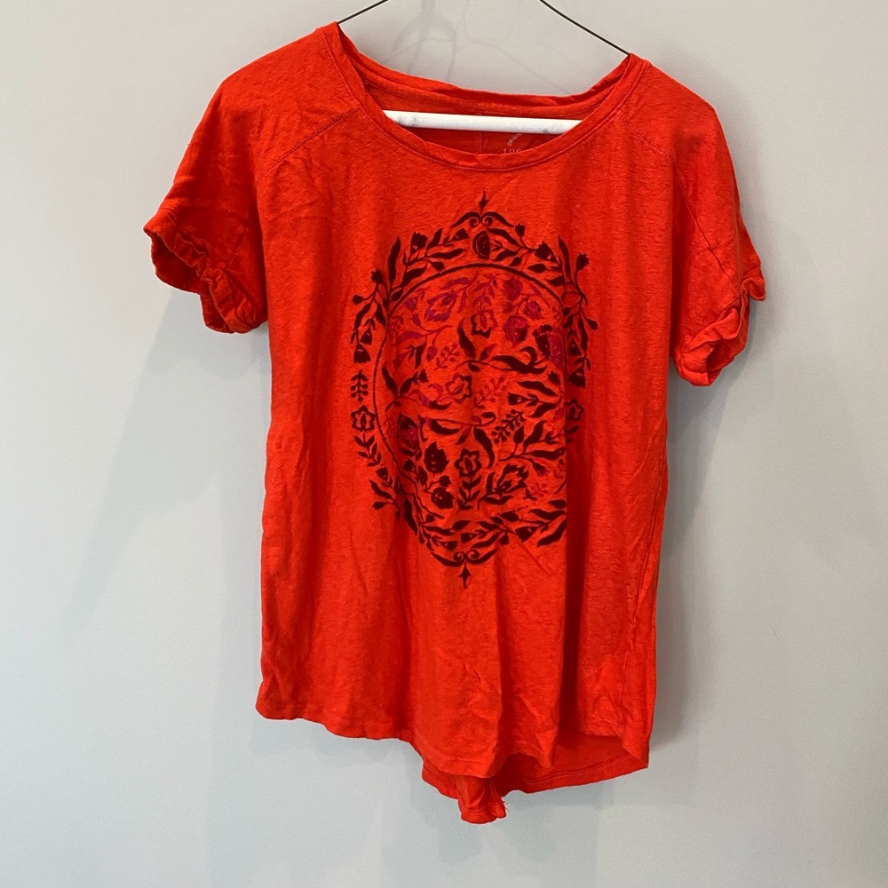 Lucky Brand Red-Orange Embroidered T-Shirt